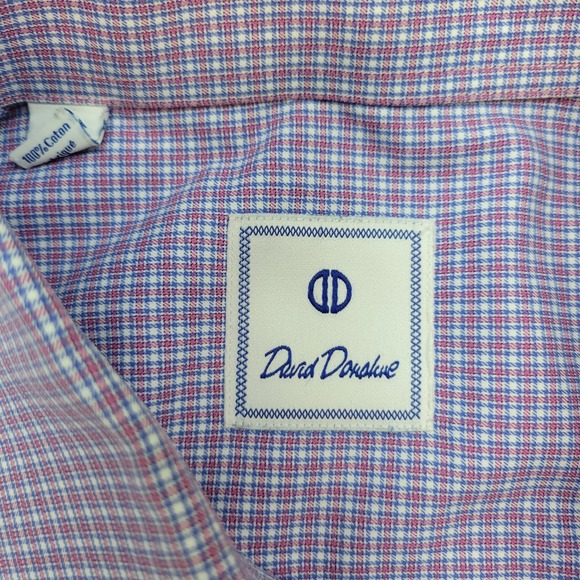 David Donahue Dress Shirt Mens Large Purple Check Button Up Long Sleeve - Picture 5 of 10